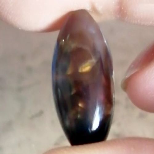 Elegantly mysterious Fire Agate Cabochon, for a self commission pendant for grounding and karmic protection